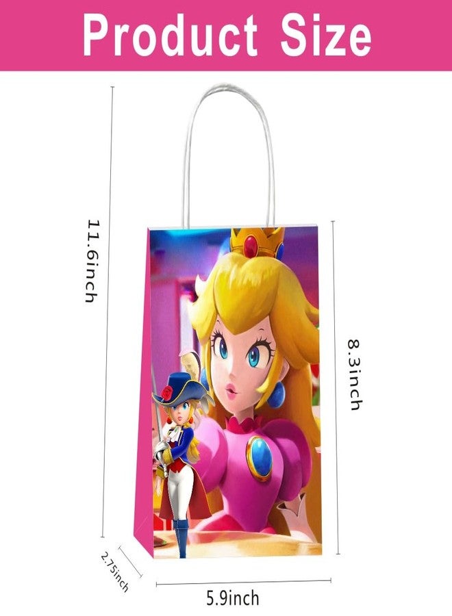 fancigo 12pcs Princess Peach Gift Bags Goodie Bags with Handles for Girls Birthday Party Decorations Supplies - Image 2